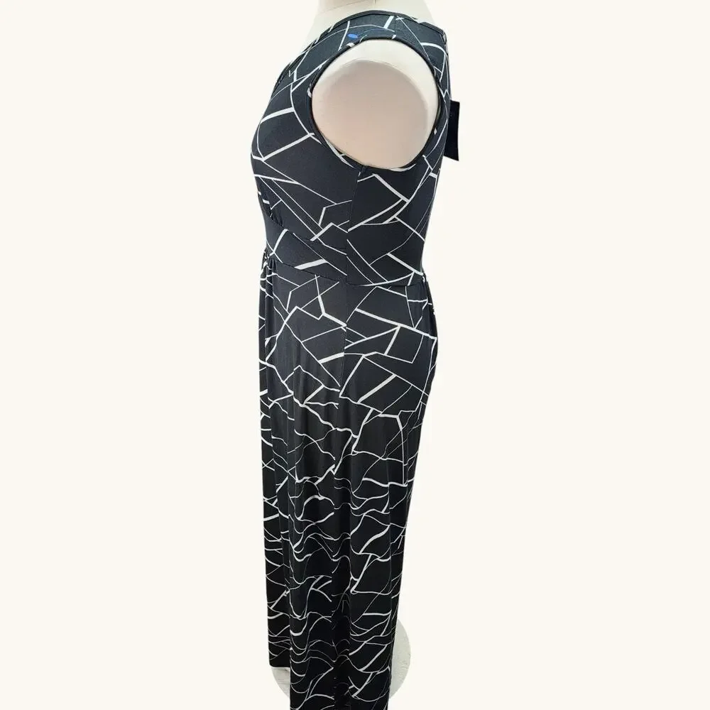 NWT Woosea Women’s XL Maxi Dress Black Geometric Sleeveless Crossover Neckline - Picture 5 of 11